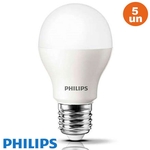 5 Lâmpadas Led Philips Bulbo 8w 806lm Socket E27 Bivolt Selo Procel e INMETRO Equivale 60w