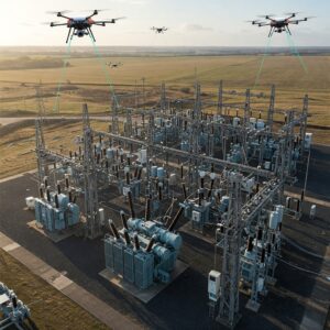 Drone sobrevoam subestação